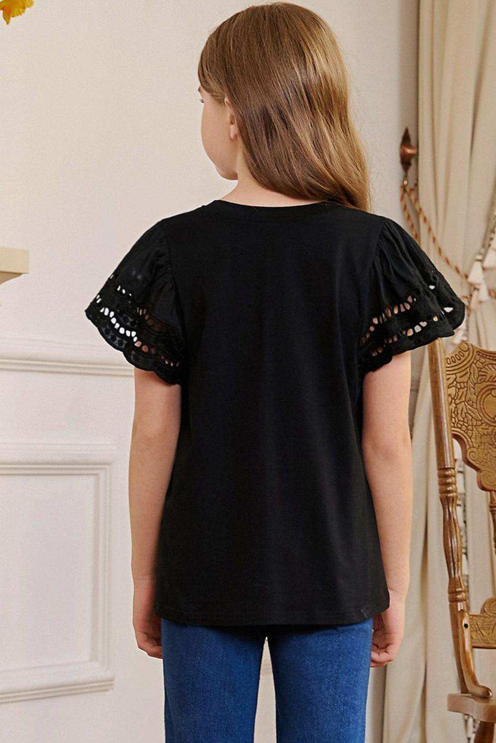 Round Neck Flutter Sleeve T-Shirt - Trendsi - Flyclothing LLC