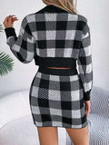 Plaid Round Neck Top and Skirt Sweater Set - Trendsi - Flyclothing LLC