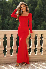 Square Neck Long Sleeve Dress - Trendsi - Flyclothing LLC