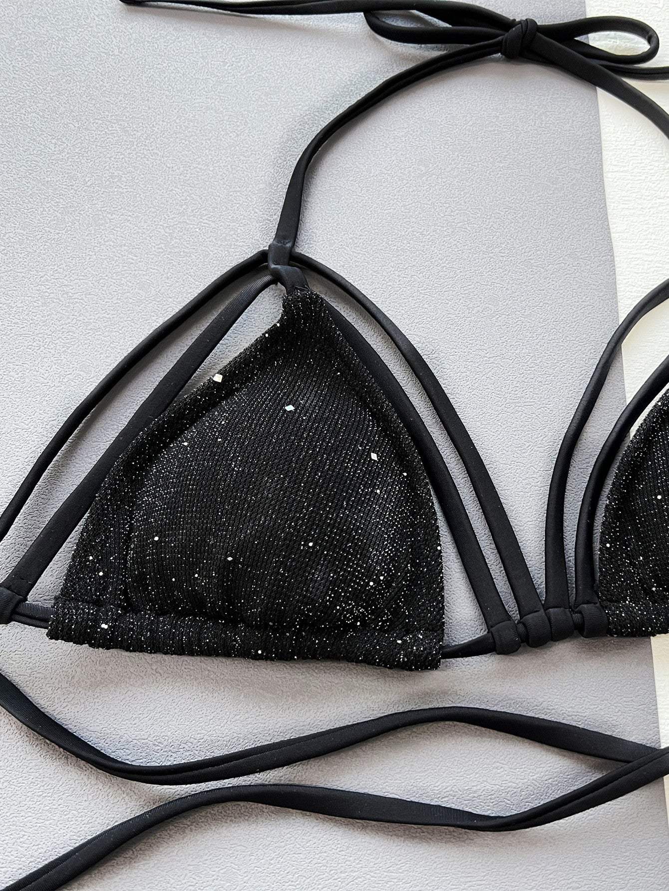 Glitter Halter Neck Strappy Two-Piece Bikini Set - Trendsi - Flyclothing LLC