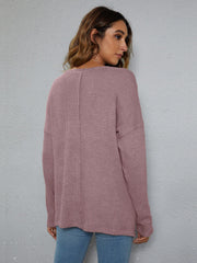 Dropped Shoulder High-Low Waffle-Knit Top - Trendsi