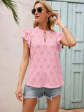 Eyelet Tie Neck Flutter Sleeve Blouse - Trendsi - Flyclothing LLC