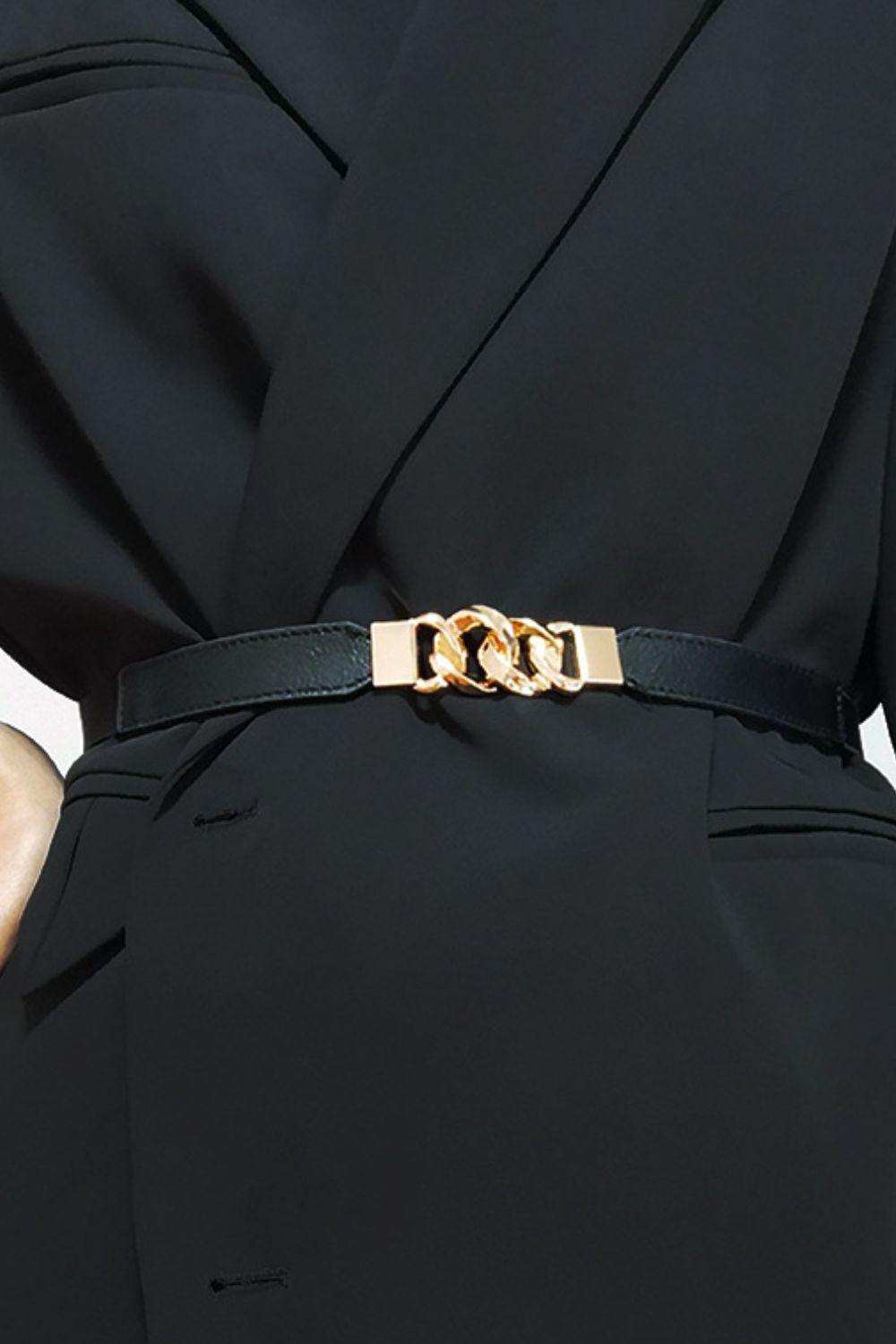 Zinc Alloy Buckle Elastic PU Belt - Trendsi - Flyclothing LLC