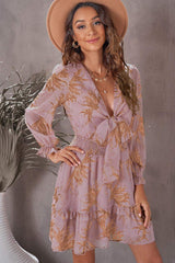 Floral Deep V Flounce Sleeve Mini Dress - Trendsi - Flyclothing LLC