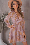 Floral Deep V Flounce Sleeve Mini Dress - Trendsi