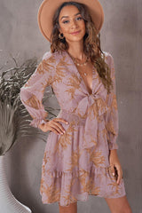 Floral Deep V Flounce Sleeve Mini Dress - Trendsi