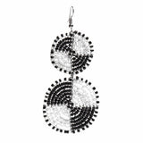 Maasai Bead Double Circle Dangle Earrings, White and Black - Jedando