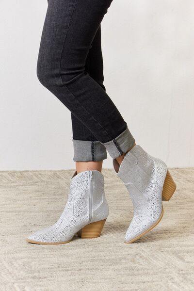 East Lion Corp Rhinestone Ankle Cowboy Boots - Trendsi