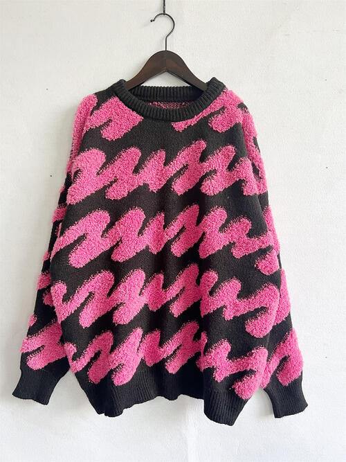 Ribbed Striped Dropped Shoulder Sweater - Trendsi