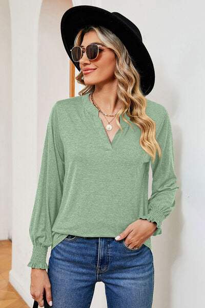 Notched Lantern Sleeve T-Shirt - Trendsi - Flyclothing LLC