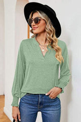 Notched Lantern Sleeve T-Shirt - Trendsi - Flyclothing LLC