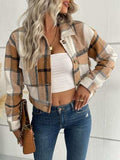 Plaid Button Up Drop Shoulder Cropped Jacket - Trendsi - Flyclothing LLC