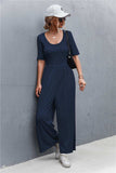 Scoop Neck Half Sleeve Wide Leg Jumpsuit - Trendsi - Flyclothing LLC
