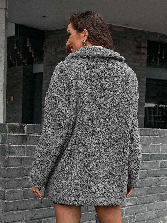 Zip-Up Collared Teddy Jacket - Trendsi - Flyclothing LLC