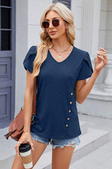 V-Neck Short Sleeve T-Shirt - Trendsi - Flyclothing LLC