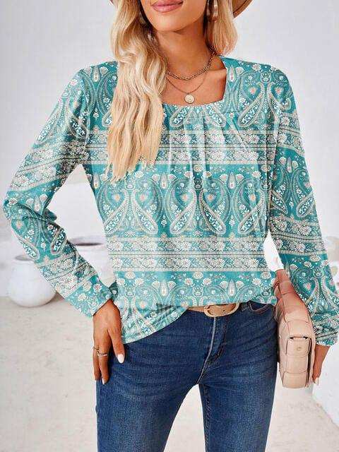 Full Size Square Neck Long Sleeve Blouse - Trendsi - Flyclothing LLC