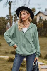 Cable-Knit Long Sleeve Hooded Jacket - Trendsi