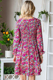 Floral Smocked V-Neck Flounce Sleeve Dress - Trendsi