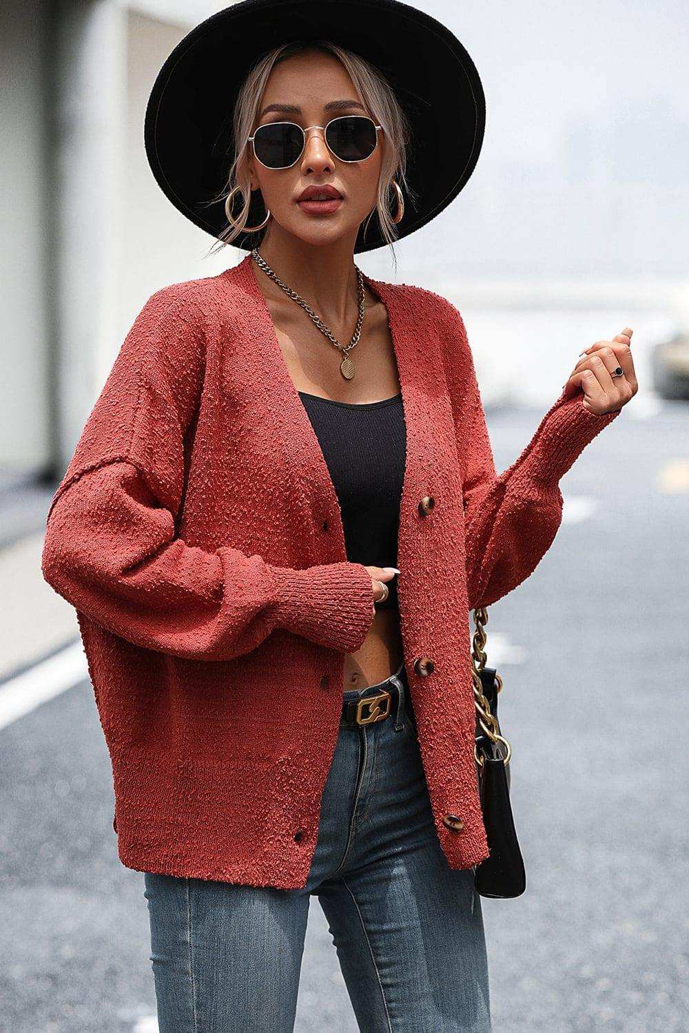 Button-Up Dropped Shoulder Cardigan - Trendsi - Flyclothing LLC