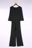 Twisted Plunge Three-Quarter Sleeve Jumpsuit - Trendsi - Flyclothing LLC