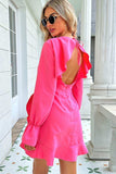 Round Neck Flounce Sleeve Ruffle Hem Mini Dress - Trendsi - Flyclothing LLC