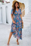 Smocked Floral V-Neck Short Sleeve Dress - Trendsi - Flyclothing LLC