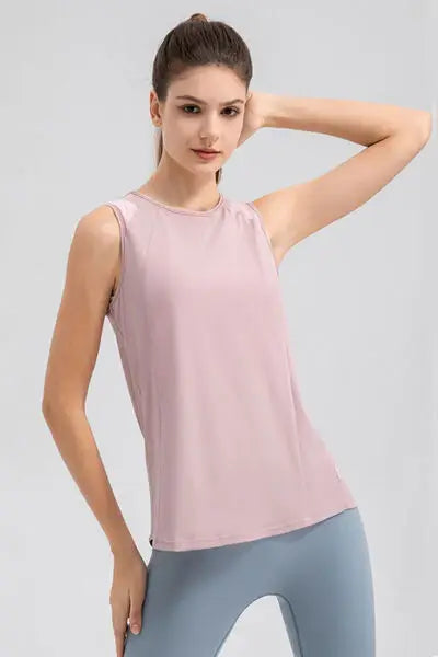 Round Neck Wide strap Active Tank - Trendsi - Flyclothing LLC