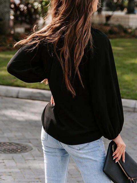Notched Neck Long Sleeve Blouse - Trendsi