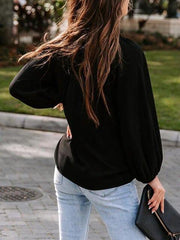 Notched Neck Long Sleeve Blouse - Trendsi