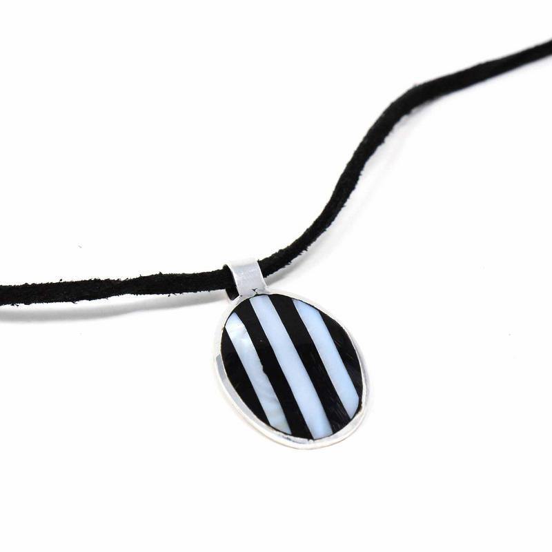 Pendant, Alabalone and Black Stripe - Artisana