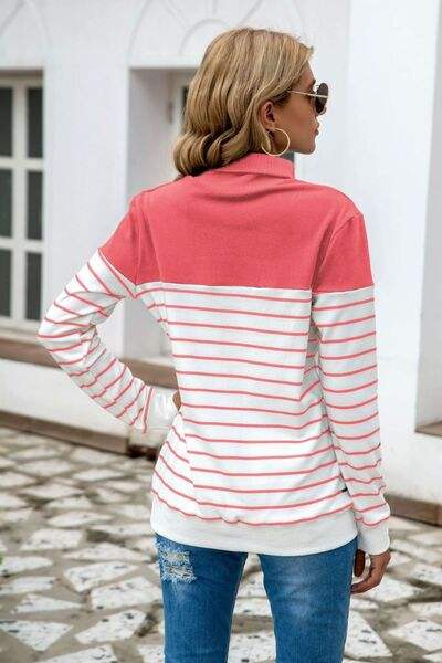 Striped Contrast Turtleneck Sweater - Trendsi - Flyclothing LLC