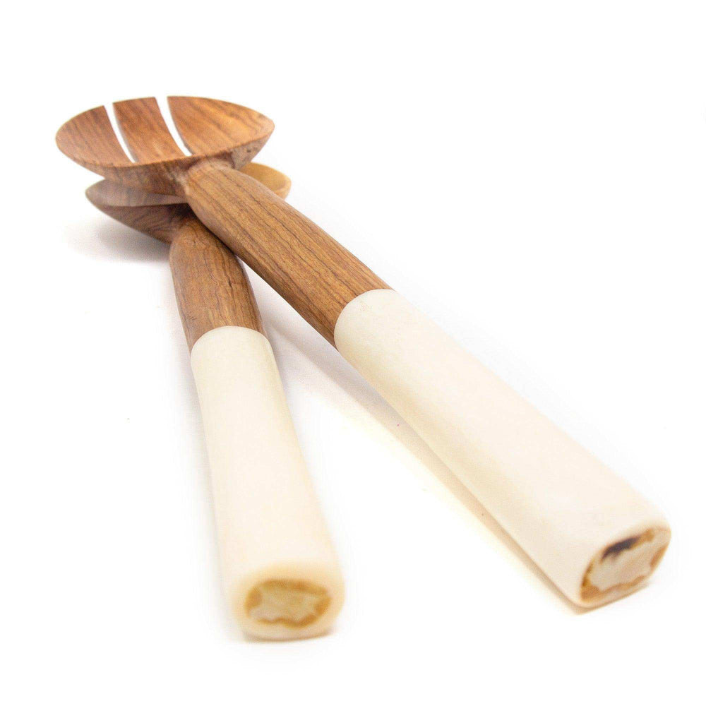 Olive Wood Salad Servers with White Bone - Jedando - Flyclothing LLC