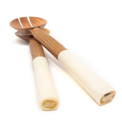 Olive Wood Salad Servers with White Bone - Jedando