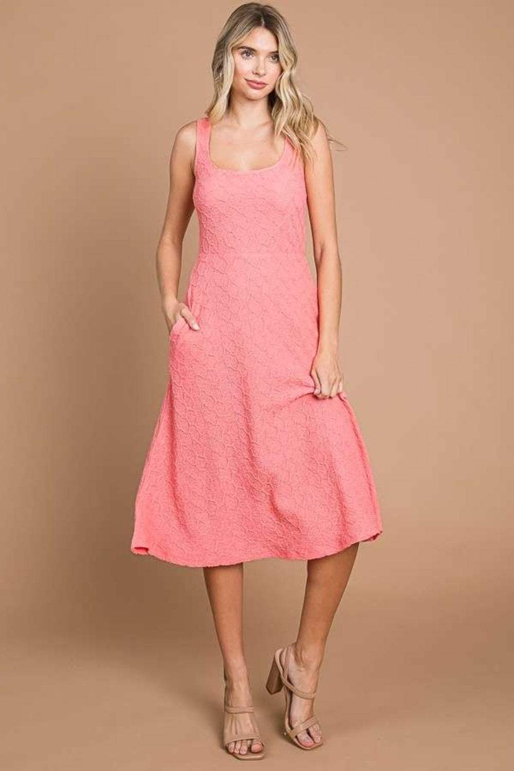 Culture Code Texture Square Neck Tank Dress with Pockets - Trendsi - Flyclothing LLC
