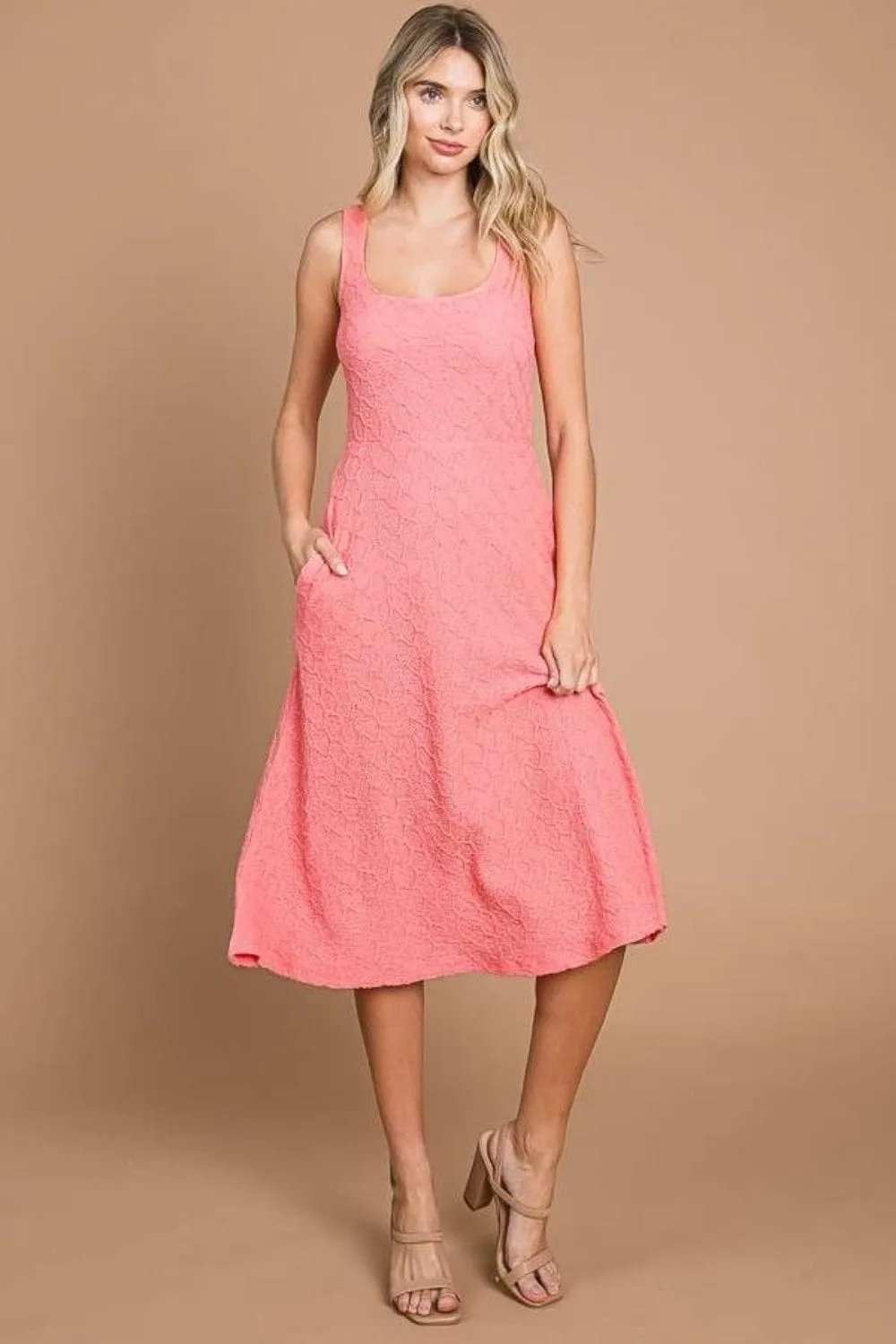Culture Code Texture Square Neck Tank Dress with Pockets - Trendsi - Flyclothing LLC