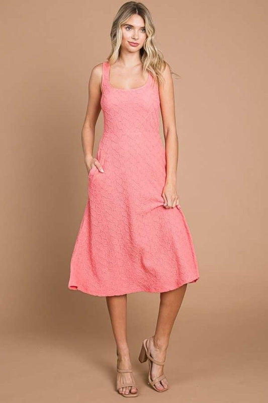 Culture Code Texture Square Neck Tank Dress with Pockets - Trendsi