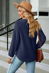 V-Neck Long Sleeve Blouse - Trendsi - Flyclothing LLC