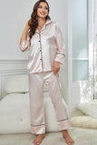 Contrast Piping Button-Up Top and Pants Pajama Set - Trendsi