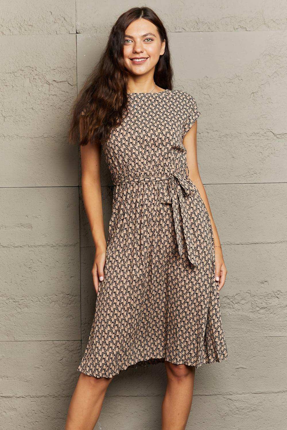 Round Neck Tie Waist Dress - Trendsi - Flyclothing LLC