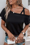 Crisscross Asymmetrical Neck Short Sleeve Top - Trendsi - Flyclothing LLC