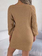 Cable-Knit Round Neck Sweater Dress - Trendsi
