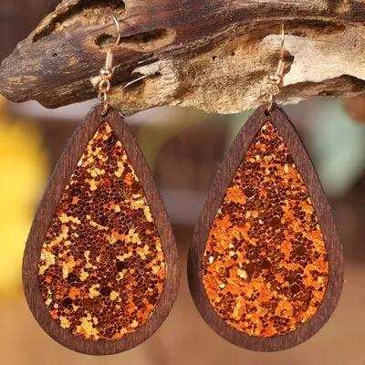 Sequin Wood Teardrop Earrings - Trendsi - Flyclothing LLC