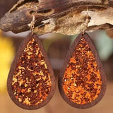 Sequin Wood Teardrop Earrings - Trendsi