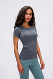 Round Neck Short Sleeve Active T-Shirt - Trendsi - Flyclothing LLC