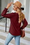 Round Neck Flounce Sleeve Blouse - Trendsi - Flyclothing LLC