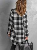 Plaid Snap Down Long Sleeve Jacket - Trendsi - Flyclothing LLC