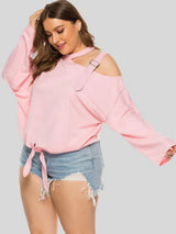 Plus Size Cold-Shoulder Tied Top - Trendsi - Flyclothing LLC