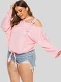 Plus Size Cold-Shoulder Tied Top - Trendsi