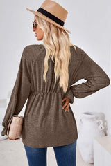 Ruched Round Neck Flounce Sleeve Blouse - Trendsi - Flyclothing LLC