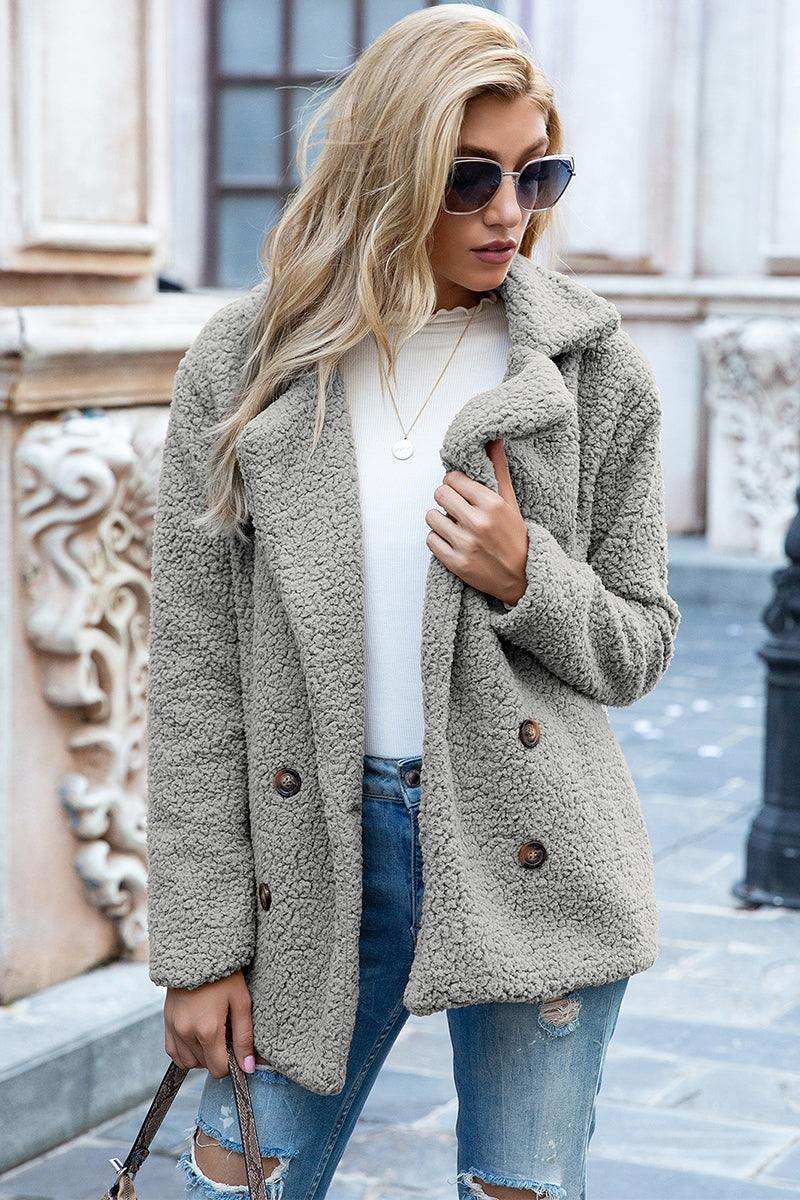 Full Size Lapel Collar Sherpa Coat - Trendsi - Flyclothing LLC